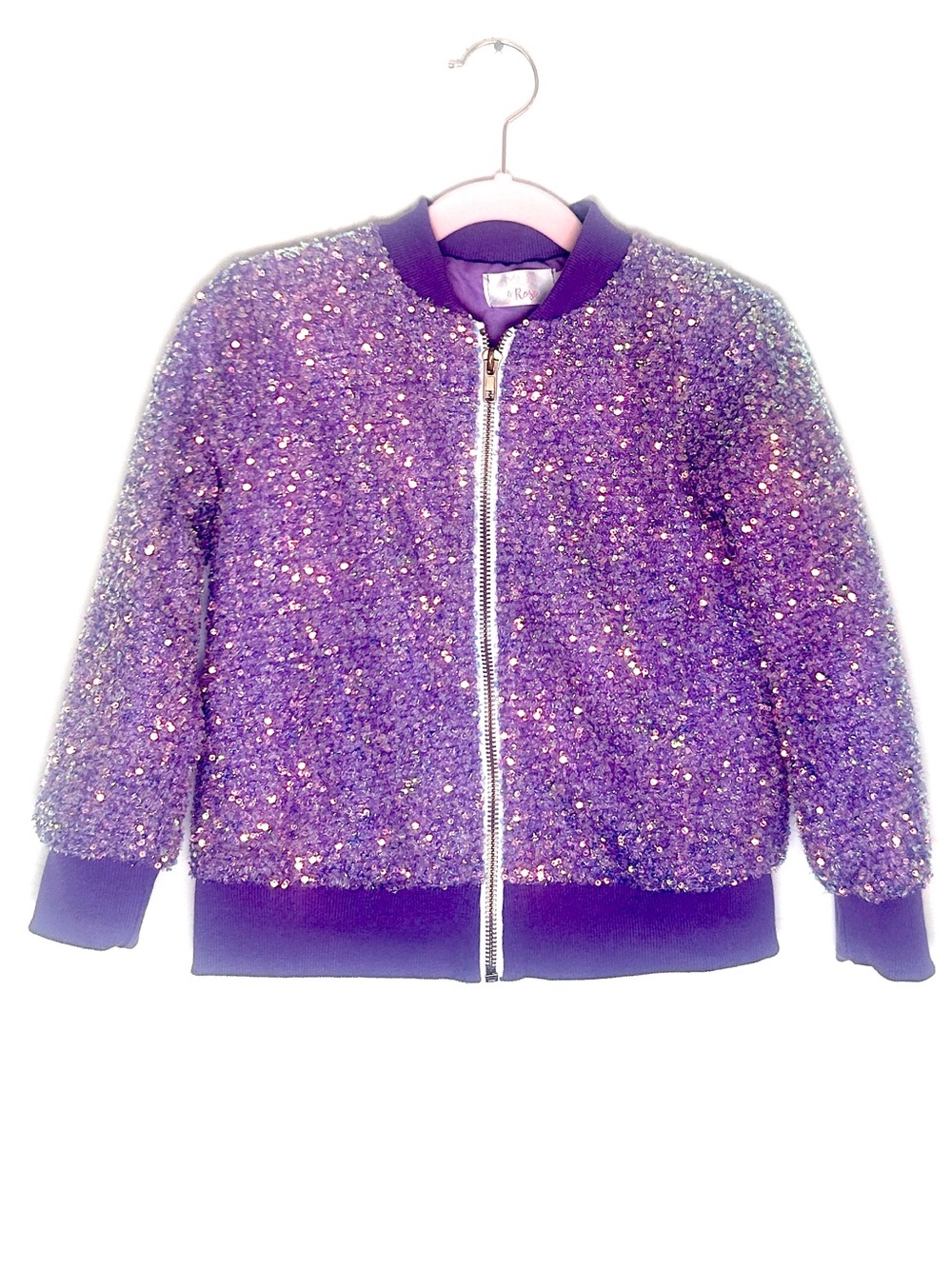 MILA & ROSE Purple Sequin Bomber Zipper Bomber Jacke Sz 5-6